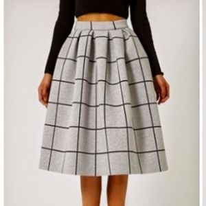 Topshop Grid Windowpane Scuba Midi Pleated Skirt